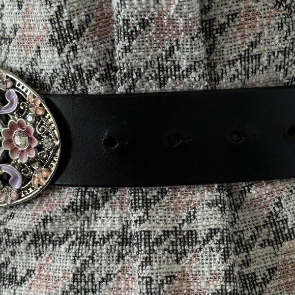 Volcom Large Belt Women's Dark Brown Leather XL Multicolor Floral Enamel Crystal - Picture 8 of 12